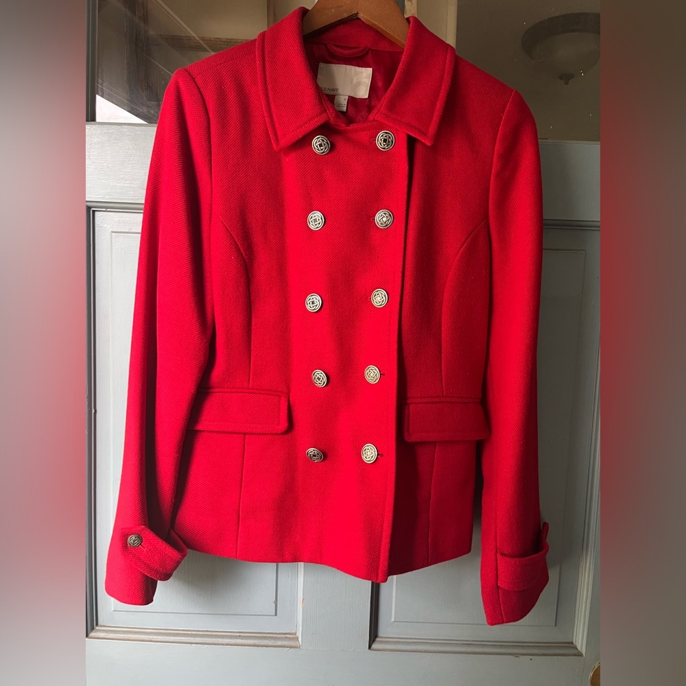 Old Navy red wool jacket with Celtic knot buttons